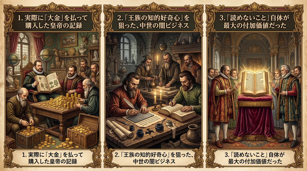ヴォイニッチ手稿 解析対話 - 「読めない奇書」に群がる権力者と中世の偽書ビジネス